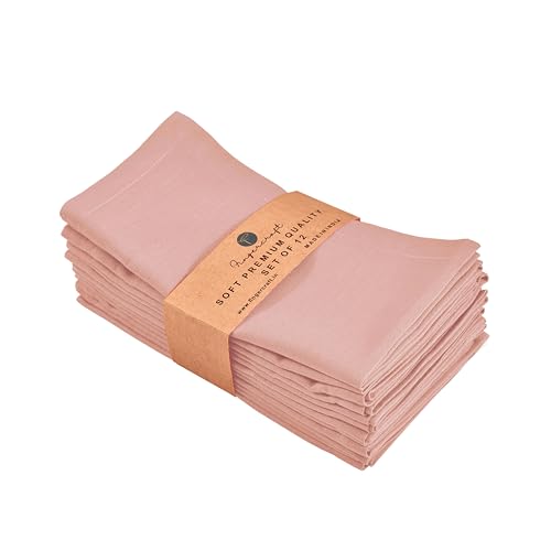Image of FINGERCRAFT Table Napkins 18x18 Inches Set of 12 Cotton Linen Blend Fabric Dinner Cloth Napkins Washable and Reusable, Good Absorbency for Home, Parties, Hotels (Blush Pink)