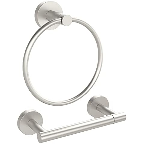 RARXTR Brushed Toilet Paper Holder & Towel Ring SUS304 Stainless Steel 2pc Bathroom Hardware Set with Double Post Pivoting Toilet Paper Roll Holder Wall Mount & Bathroom Towel Holder Set Cover
