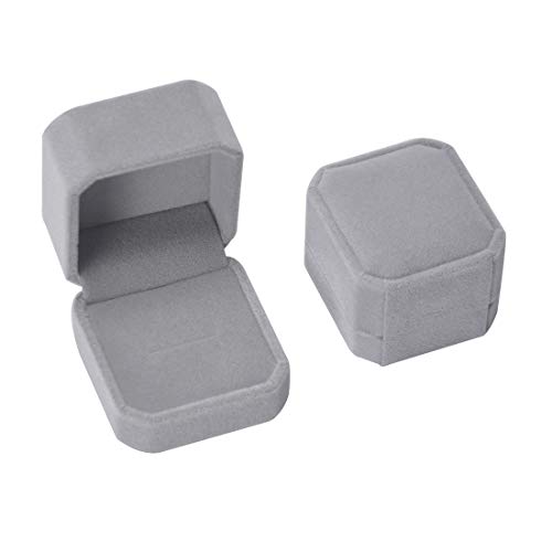iSuperb Set of 2 Gray Velvet Couple Ring Box Earring Jewelry Case Gift