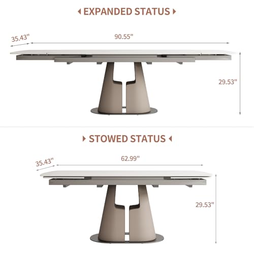 Modern-Dining-Table-Seats-8-10-Extendable-Sintered-Stone-Dining-Table-White-Top-Saddle-Leather-Pedestal-Table-90-in