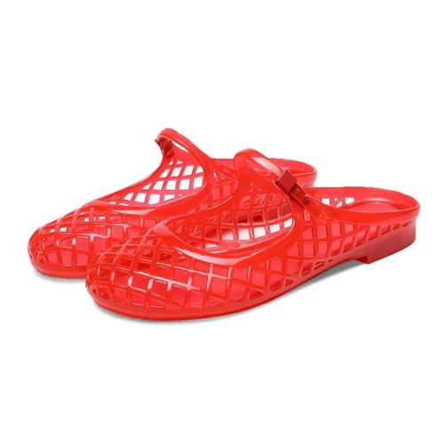 Image of Jelly Mesh Ballet Flats for Women Clear Hollow Jelly Shoes Sandals Round Toe Non-Slip Beach Ballerina Jellies Flats Shoes