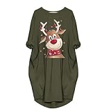 jsarle Christmas Dresses for Women,Comfy Plus Size Long Sleeve Tshirt Dress Casual Loose Cute Christ