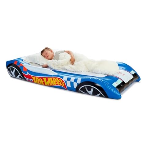 Hot Wheels & FUNBOY Kids Sleepover Bed & Air Mattress. Perfect for Sleepovers. Includes Carrying Storage Bag, Twin Cover