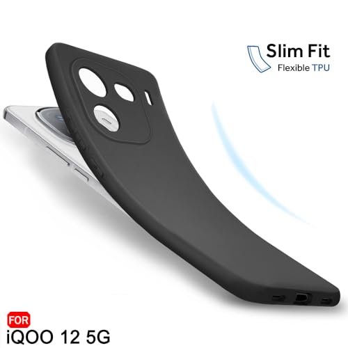 Image of TheGiftKart Sleek Back Cover Case for iQOO 12 5G | Slim Fit Protective Design | Ultra Matte Finish | Camera Protection Bump | Soft Silicon Back Cover Case for iQOO 12 5G (Silicone, Black)