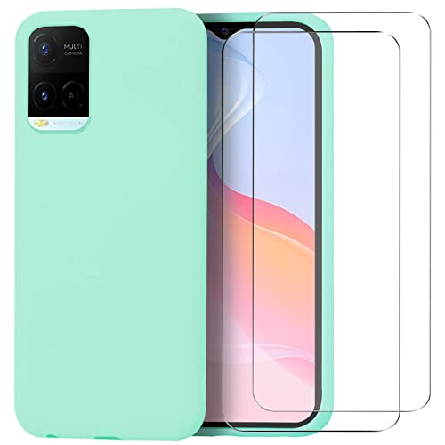 ISOI Funda para Vivo Y21 / Vivo Y21s / Vivo Y33 + [2 Pack] Protector Pantalla, Carcasa de Silicona Líquida Gel Ultra Suave Funda con tapete de Microfibra Anti-Rasguño - Menta Verde Cover