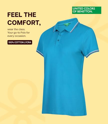Image of UNITED COLORS OF BENETTON Women's Cotton Lycra Half Sleeves Plain Stylish Regular Fit Polo T-Shirt with Coloured Collar Tipping