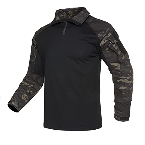 INNWEK Men's G3 Multicam Tactical Shirt Military Camo Outdoor Airsoft Combat Hunting Shirt with Pockets, Multicam-black, Large