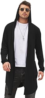 COOFANDY Men's Hooded Cardigan Lightweight Casual Open Front Long Length Drape Cape Overcoat with Pockets