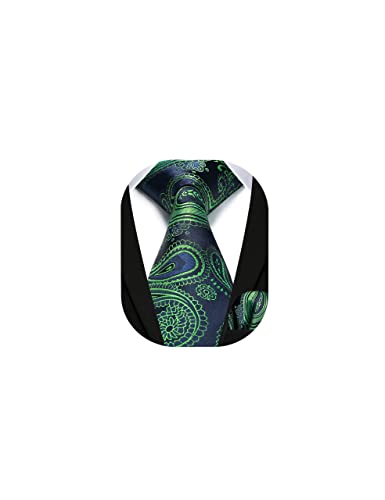 Image of HISDERN Ties for Men Paisley Floral Tie Handkerchief Classic Woven Business Formal Necktie and Pocket Square Set Wedding