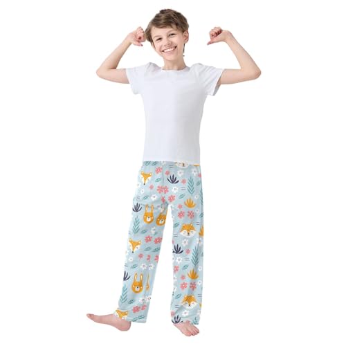 Fox Bunny Flowers Boys Long Pants Soft Trousers Elastic Waist Kids Lounge Bottoms with Pockets S-XL2