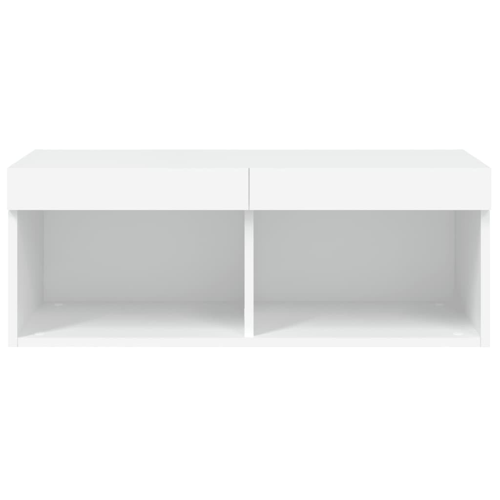 vidaXL Mueble para TV con Luces LED, Soporte Flotante con Almacenaje, Armario Consola de Pared, Mueble Multimedia de Salón Dormitorio, Blanco