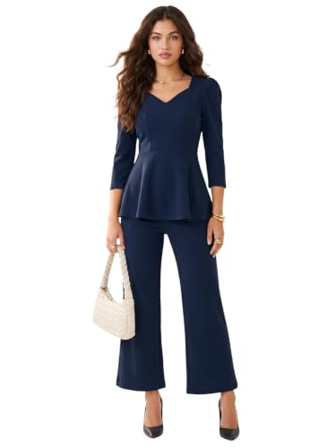 Image of Selvia Women's Blue Peplum Top with Trouser Co-Ord Set, Co ord Set for Women Stylish