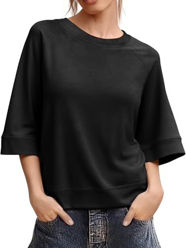 Image of Tankaneo Womens Oversized Half Sleeve T-Shirts Crew Neck Boxy Basic Tees Tops Summer Casual Loose Fit Tunic Shirts