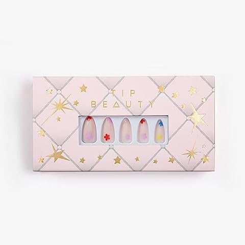 Tip Beauty Fake Nails Collections | 28 Faux Nails & Specialized Nail Glue | Quick Drying Professional Salon Quality Glue On Fake Nail Kit | Faux Nails for Women (Almond, Dip N Dots) Cover