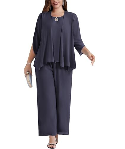 Hanna Nikole Hosenanzug für Damen Elegant Blazer Anzug Set Einfarbig Streetwear Hosenanzug Business Modern Büro Outfit Anzugjacke Sommer Freizeitanzug Lila Grau 48
