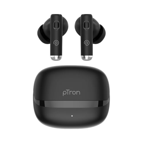 Image of pTron Bassbuds Encore in-Ear TWS Ear Buds w / 50Hrs Playtime, Custom EQ, Mobile App, 13mm Drivers, Pristine Sound, BTv6.0 Headphones, Touch Control, Voice Assistant, Type C Charging & IPX4 (Black)