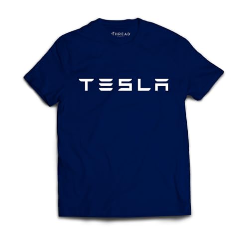 Tesla Short Sleeve Shirt for Men and Women Automotive Brand Name Tshirt Graphic Tee Elon Musk Electric Car Auto (US Alpha Medium Navy)