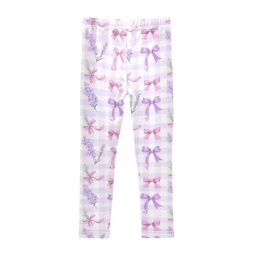 Wusikd Lavender Girls' Leggings Toddler Doodles Ribbon Bows Kids Yoga Pants Dance Active Tights 4T2