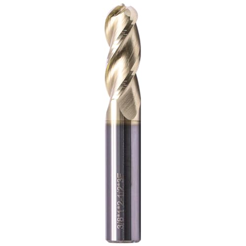 Image of 3 /8 inch 3 Flute Solid Carbide Ball Nose End Mill for Aluminum, ZrN Coated | 37 Degree Helix, 3 /8 inch Cutting Diameter, 3 /8 inch Shank Diameter, 1 inch Length of Cut, 2-1 /2 inch Overall Length