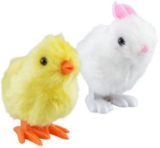 Plush Pair of Hopping Wind-Up Friends! - Bunny AND Chick - Combo Pack of 2 (Colors May Vary)