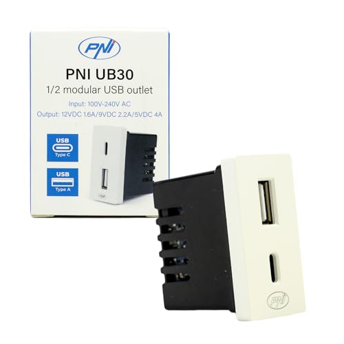 PNI UB30 Power Socket With USB-A and USB-C, 12V/9V/5V, Max. 20W, Modular, Type F 1/2, Flush Mounting, White, 48 X 41 X 24 mm - Image 2