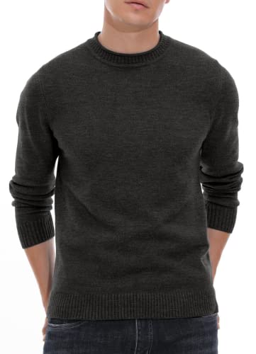 Hisir Pullover Herren Strickpullover Rundhals Pulli Männer, Bequem und Weich, Warmer Winter Pullover für Männer, Herren Basic Pullover mit Langen Ärmeln (Dunkelgrau, L)