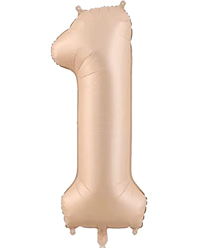 FAMULIA 1 数字 風船 ナンバーバルーン 誕生日 大きい 90cm ストロー付 happybirhtday 特大サイズ (アプリコットクリーム, 1) くすみカラー