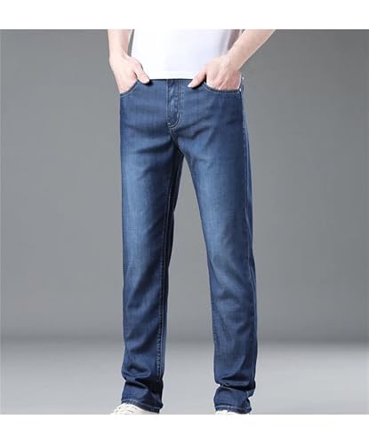 Men's High Waist Jeans Summer Thin Trousers Solid Color PlElasticity Straight Leg Denim Pants3