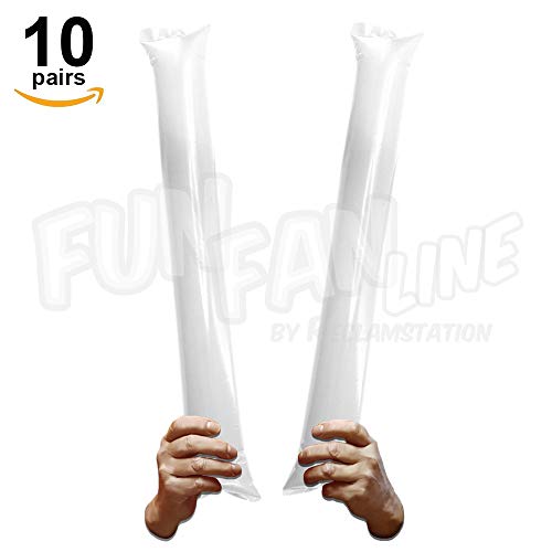 FUN FAN LINE - 10 Pairs Bam Bam Thunder Sticks. Noise Makers for Sporting Events. Cheersticks Boom Sticks for Cheerleading. Noise Sticks for Stadium or Parties. (White)