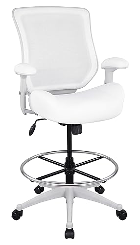 Image of BOLISS 400lbs Mesh Ergonomic Drafting Chair,Tall Office Chair, Standing Desk Chair,Height Adjustable Armrest,Lumbar Support,Foot Ring,Swivel Computer Task Chair-Wht