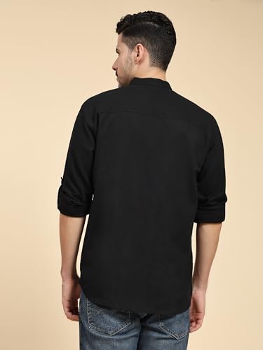 Image of SKAVIJ Men Solid Cotton Long Sleeve Casual Henley Kurta Shirt