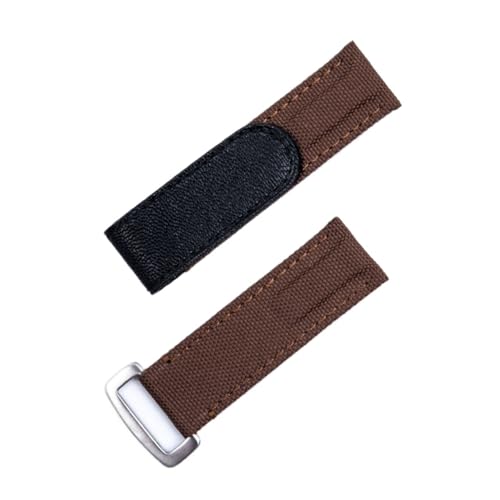 Bracelet montre nylon et cuir 21mm marron boucle argent pour Rolex