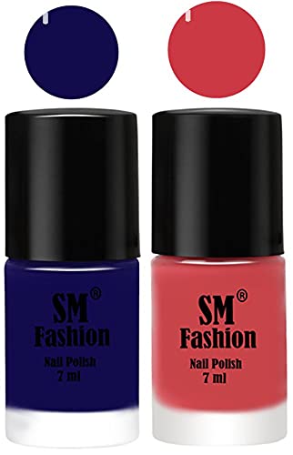 Image of Long Lasting Nail Polish | Nail Paint Combo 7 ml Each) - Set of 2 Dark Blue-Punch Pink