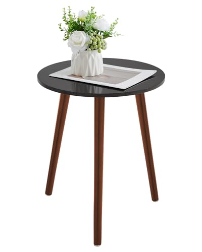 Apicizon Brown Side Table for Bedroom, End Table Bedside Table Nightstand Coffee Table with Brown Wood Legs for Living Room, 16.5 x 20.5 Inches, Black & Brown