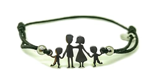 Bracciale famiglia family elastico con sagoma famiglia 2 BIMBI in acciaio inossidabile, regolabile. Handmade, realizzato a mano,