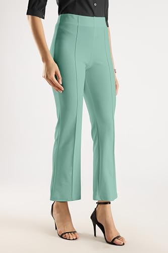 Image of SWADESI STUFF Women's Bell Bottom Trousers - High Waisted Wide Leg Palazzo Pants | Stretchy Cotton Blend Retro Pants for Casual, Office, Party