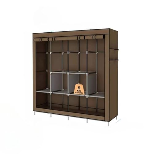 Guarda Roupa Grande Arara Dobrável Com Capa Tecido 4 Divisoria Roupeiro Organizadora Roupas Armários(CINZA,SOLTEIRO)