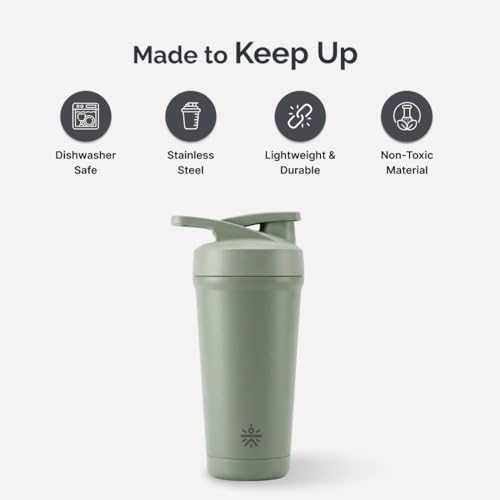 Image of CULT Stainless Steel Bottom Opener Shaker Bottle 700 ml, Leakproof Protein Mixer with Noise-Free Agitator, Wide Mouth, Dishwasher Safe, BPA-Free, Gym & Fitness Supplement Bottle Green