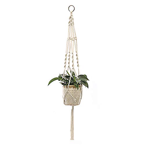 Mokinga Macramé Macetero, Bolsa de Red Beige para Macetas, Jardinería, Cuerda De Algodón Verde, Cesta Colgante para Macetas para Exteriores, Techo, Balcón, Decoración De Paredes