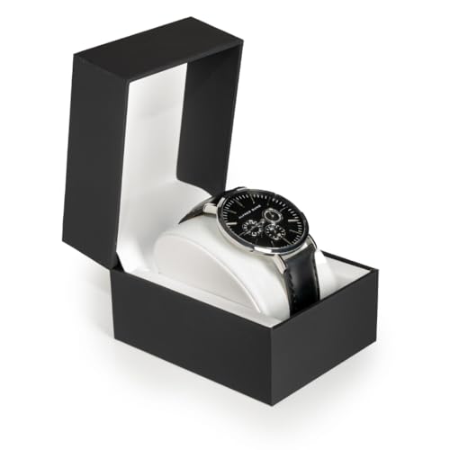 Prestige & Fancy Premium Black Watch Gift Box with Pillow – Single Watch case Storage Box PU Wristwatch Display Case Organizer for men and women for Christmas, Birthdays, Anniversary (Black)