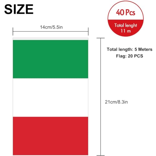 Italian Flag,Italy Flag,Italy Flag,Italy Flag,Large Flag Italia,Italy Tricolor Flag,Italian Flag Garden Decorations,14*21cm,20 Pieces,5m - Image 2