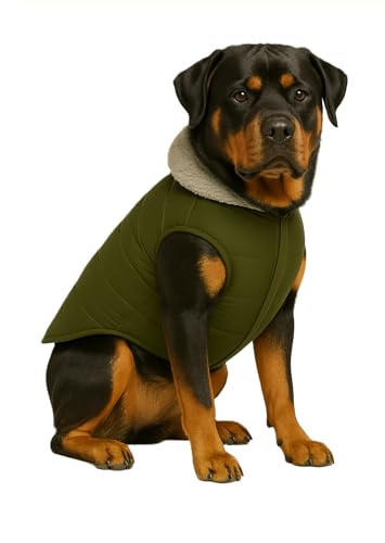 Image of The Pets Company Dog Winter Coat Jacket, Windproof, Waterproof, Light Weight, Washable, Ultra Warm Thick Fleece Lined Dog Vest for Cold Weather Protection, (Military Green, X-Large - 28 Inch)