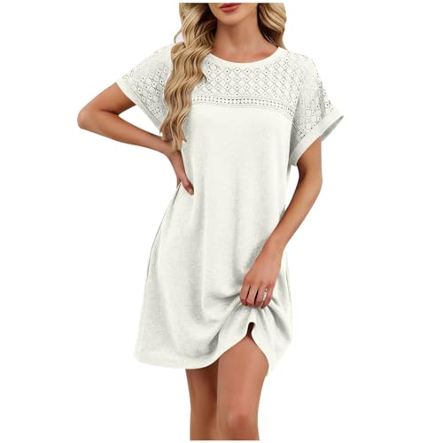 Générique Robe Femme Chic et Elegant Dress Manches Courtes Robes Dentelle Loisirs Robe A‑Line Couleur Unie Dress Ample D’Intérieur Robe Fête Vacances...