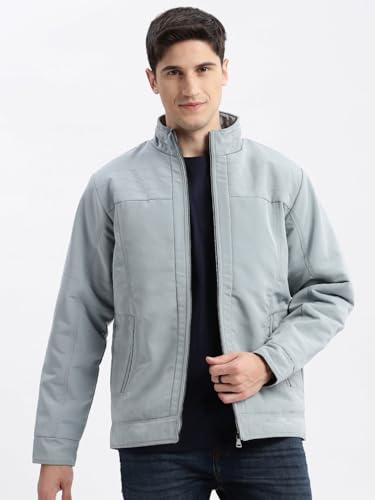 Image of SHOWOFFFF Men Solid Bomber Jacket | Mock Collar Full Sleeves Nylon Jacket for Mens | Slim Fit Regular Length Jacket for Men's