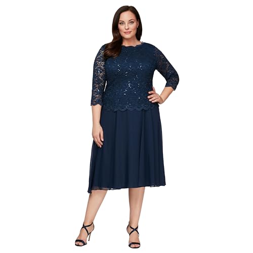 Image of Alex Evenings Women's Tea Length Embroidered Bodice Mother of The Bride Gown, Wedding Guest Dress
