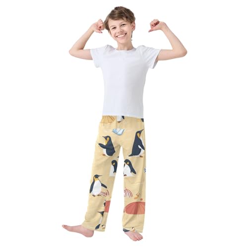 ZZXXB Beach Penguins Boys Long Pants Soft Trousers Elastic Waist Kids Lounge Bottoms with Pockets S-XL2