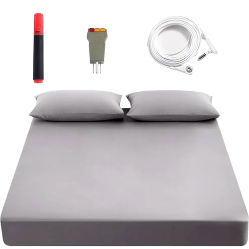 grounding Sheets King 90% Organic Cotton+10% Pure Silver Fiber, Grounding Fitted Sheets with Grounding Cord,Pain Reliefand Helps Sleep- Earth Connected Bedding(Gray, King)
