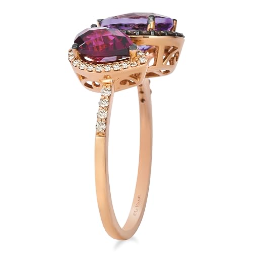 LE VIAN Vanilla Diamond Chocolate Diamond Rhodolite Amethyst Statement Ring for Women - 14k Rose Gold Ring for Her (White/Brown/Pink, 0.34 cttw) Anniversary Promise Wedding Band, Size 73