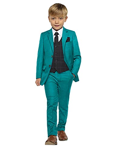 Costume garçon 3 pièces avec veste à deux boutons gilet à carreaux et pantalon pour mariage