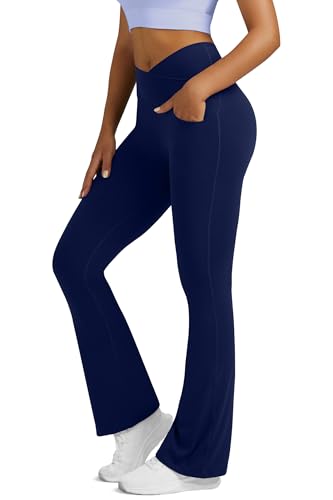 Image of Flare Leggings for Women Yoga Pants with Pockets High Waisted Crossover Flare Yoga Pants Bootcut Yoga Leggings